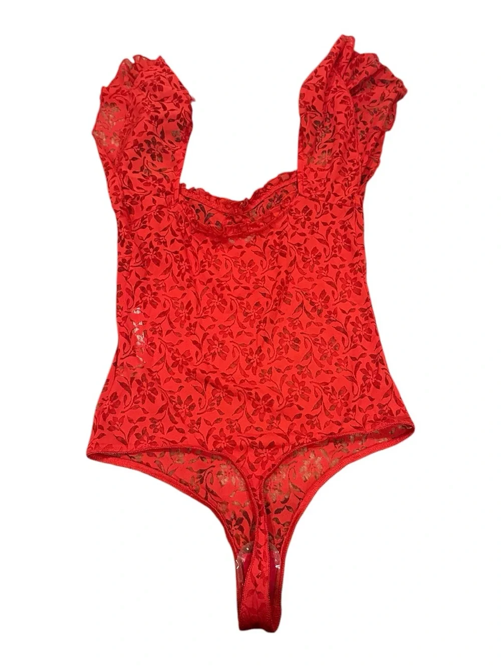 INTIMATELY FREE PEOPLE OLIVIA Red Floral Lace One-Piece Thong Bodysuit M